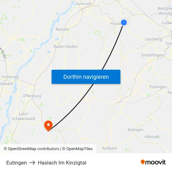 Eutingen to Haslach Im Kinzigtal map