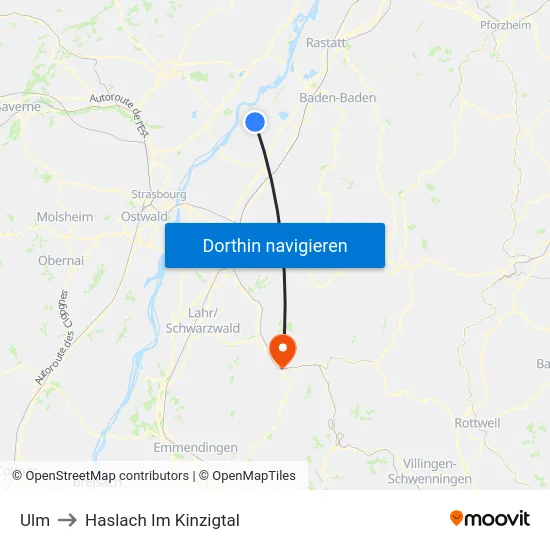 Ulm to Haslach Im Kinzigtal map