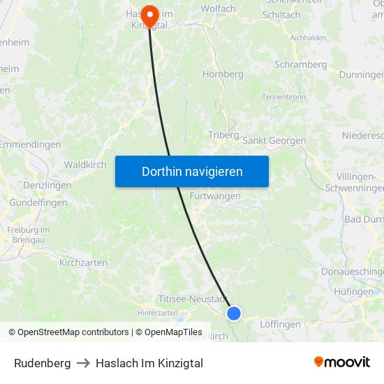 Rudenberg to Haslach Im Kinzigtal map