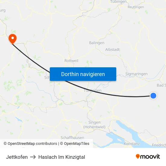 Jettkofen to Haslach Im Kinzigtal map