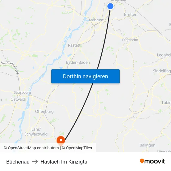 Büchenau to Haslach Im Kinzigtal map