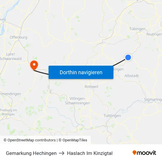 Gemarkung Hechingen to Haslach Im Kinzigtal map