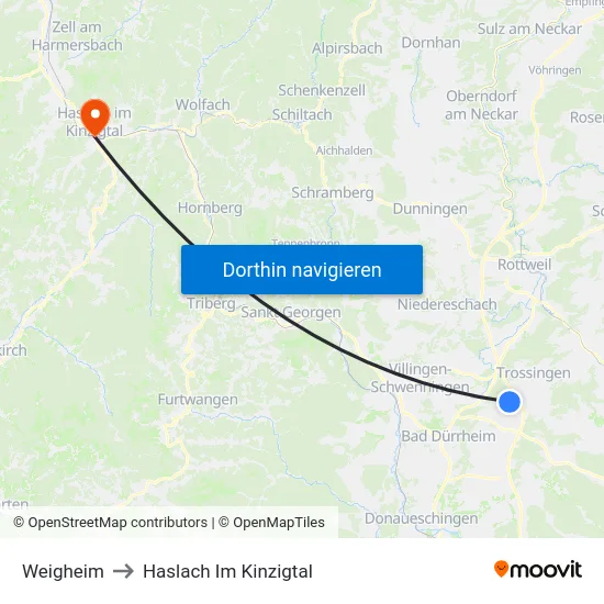 Weigheim to Haslach Im Kinzigtal map