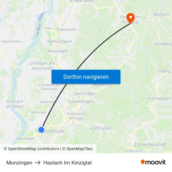 Munzingen to Haslach Im Kinzigtal map