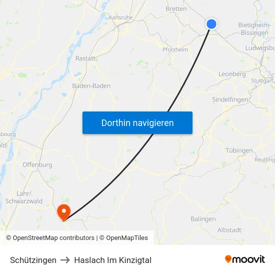 Schützingen to Haslach Im Kinzigtal map