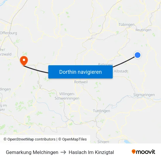 Gemarkung Melchingen to Haslach Im Kinzigtal map