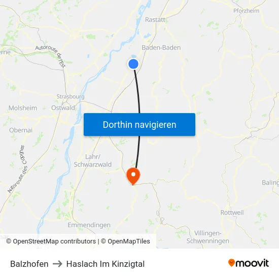 Balzhofen to Haslach Im Kinzigtal map
