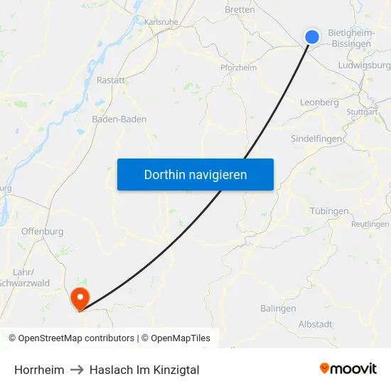 Horrheim to Haslach Im Kinzigtal map