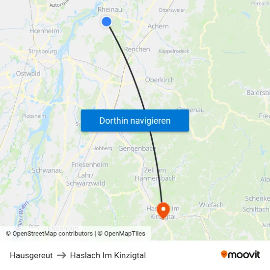 Hausgereut to Haslach Im Kinzigtal map