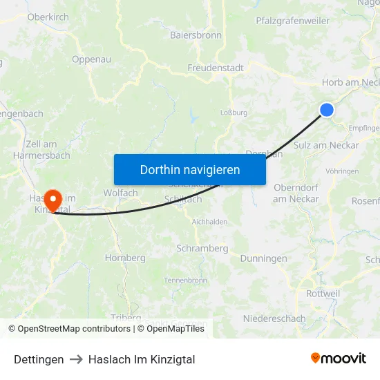 Dettingen to Haslach Im Kinzigtal map