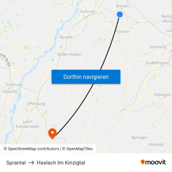 Sprantal to Haslach Im Kinzigtal map