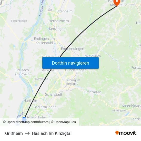 Grißheim to Haslach Im Kinzigtal map