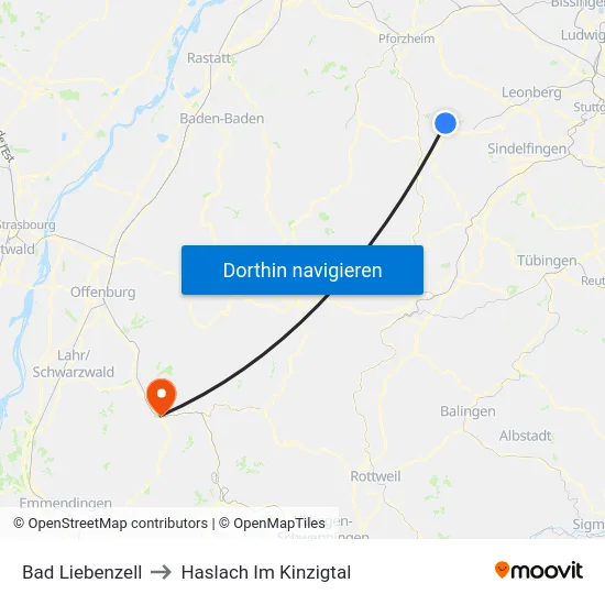 Bad Liebenzell to Haslach Im Kinzigtal map