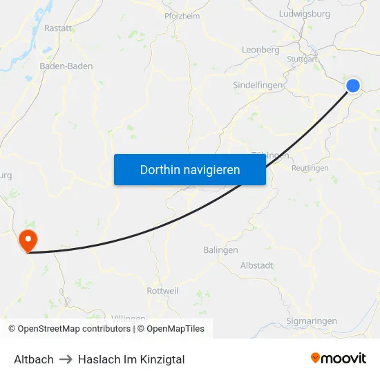 Altbach to Haslach Im Kinzigtal map
