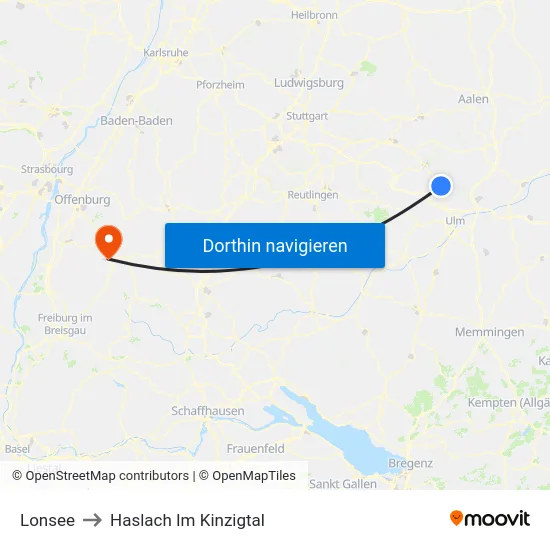Lonsee to Haslach Im Kinzigtal map