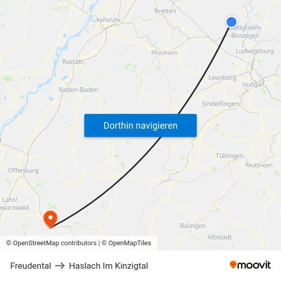 Freudental to Haslach Im Kinzigtal map