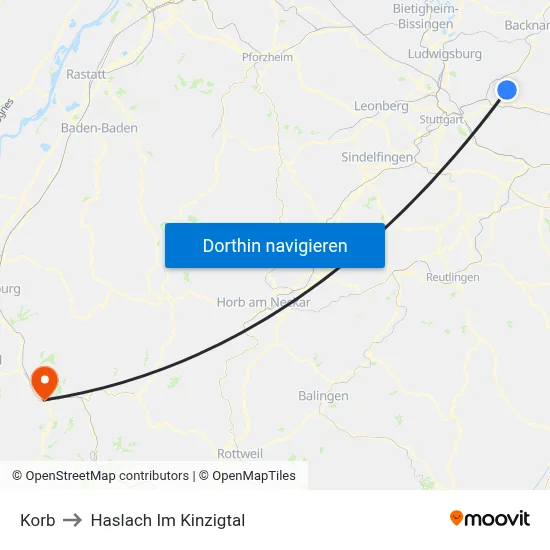 Korb to Haslach Im Kinzigtal map