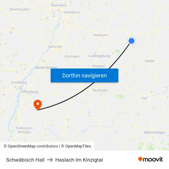 Schwäbisch Hall to Haslach Im Kinzigtal map