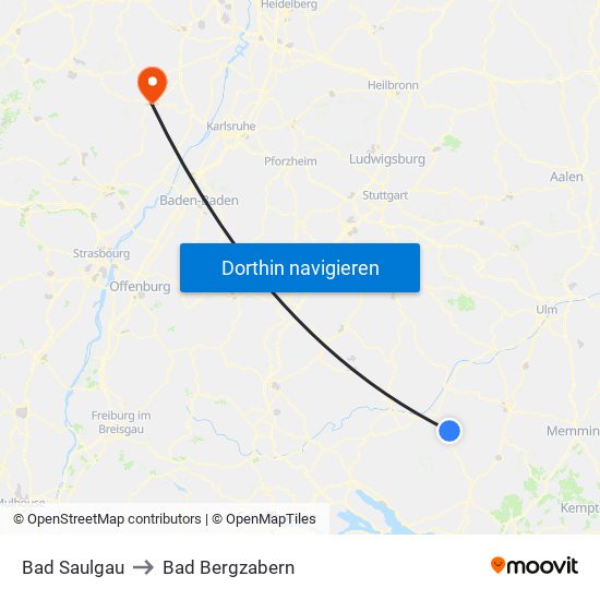 Bad Saulgau to Bad Bergzabern map