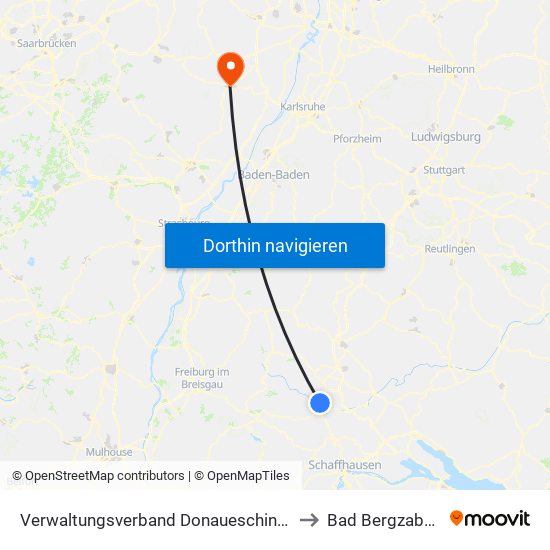 Verwaltungsverband Donaueschingen to Bad Bergzabern map