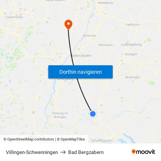 Villingen-Schwenningen to Bad Bergzabern map