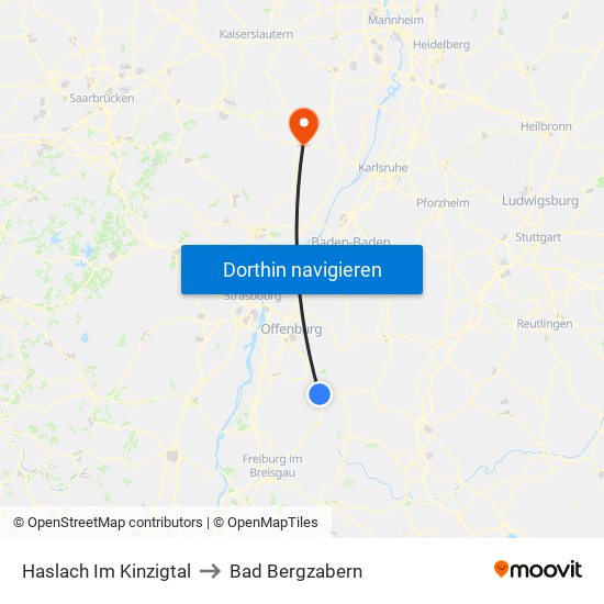 Haslach Im Kinzigtal to Bad Bergzabern map