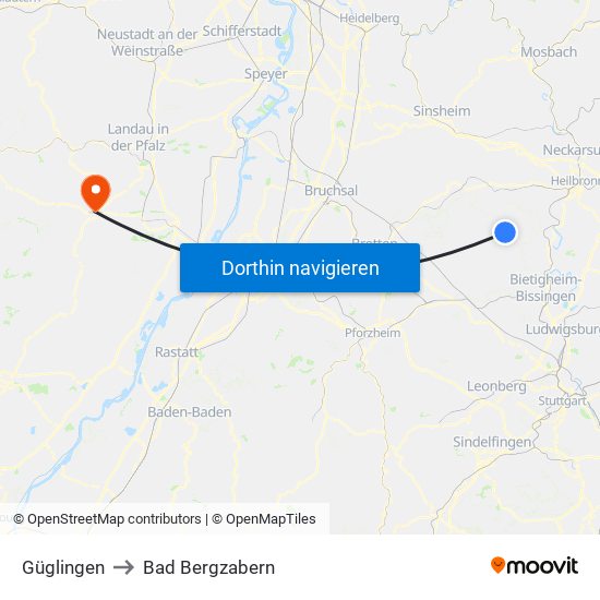 Güglingen to Bad Bergzabern map