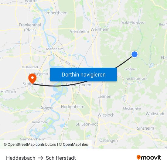 Heddesbach to Schifferstadt map