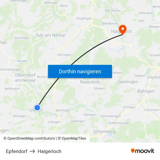 Epfendorf to Haigerloch map