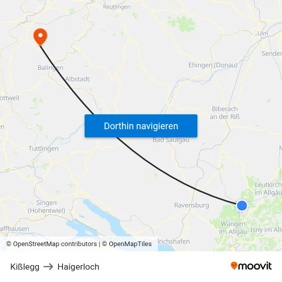 Kißlegg to Haigerloch map