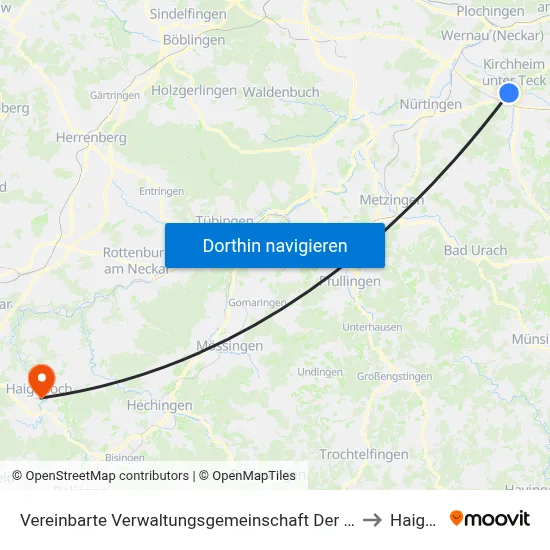 Vereinbarte Verwaltungsgemeinschaft Der Stadt Kirchheim Unter Teck to Haigerloch map
