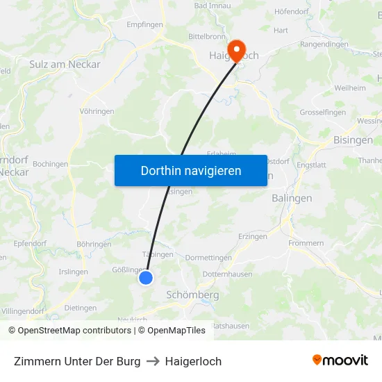 Zimmern Unter Der Burg to Haigerloch map