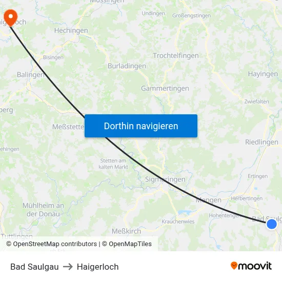 Bad Saulgau to Haigerloch map