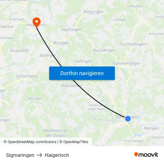 Sigmaringen to Haigerloch map