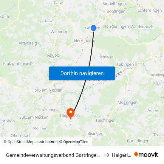 Gemeindeverwaltungsverband Gärtringen/Ehningen to Haigerloch map