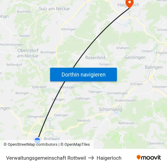 Verwaltungsgemeinschaft Rottweil to Haigerloch map