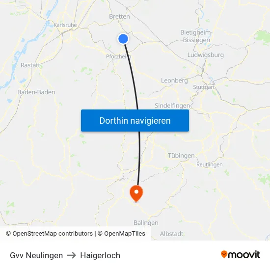 Gvv Neulingen to Haigerloch map