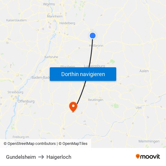 Gundelsheim to Haigerloch map