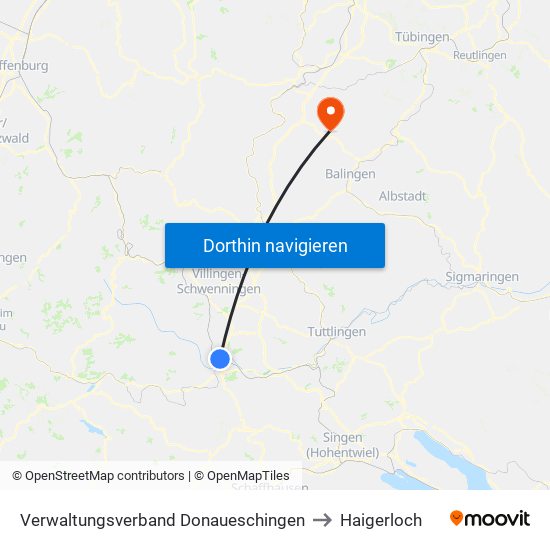 Verwaltungsverband Donaueschingen to Haigerloch map