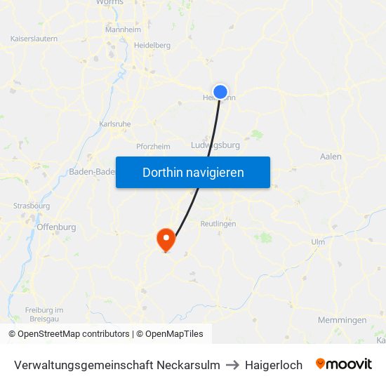 Verwaltungsgemeinschaft Neckarsulm to Haigerloch map