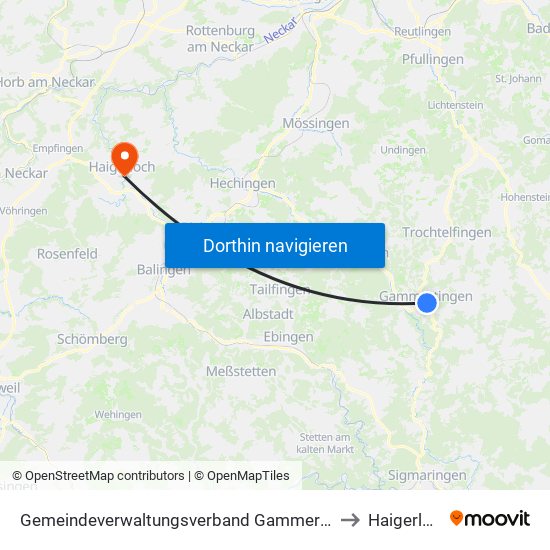 Gemeindeverwaltungsverband Gammertingen to Haigerloch map