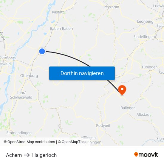 Achern to Haigerloch map