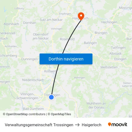 Verwaltungsgemeinschaft Trossingen to Haigerloch map