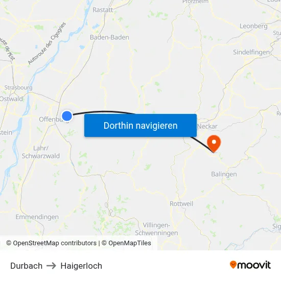 Durbach to Haigerloch map