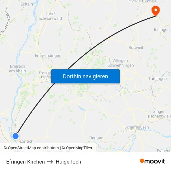 Efringen-Kirchen to Haigerloch map