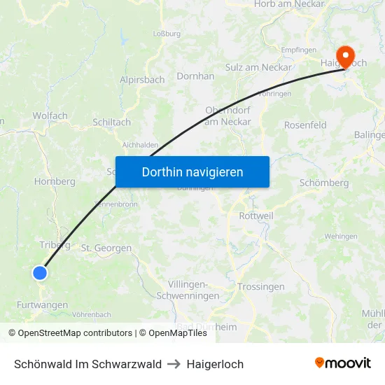 Schönwald Im Schwarzwald to Haigerloch map
