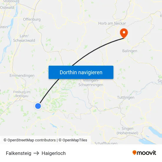 Falkensteig to Haigerloch map