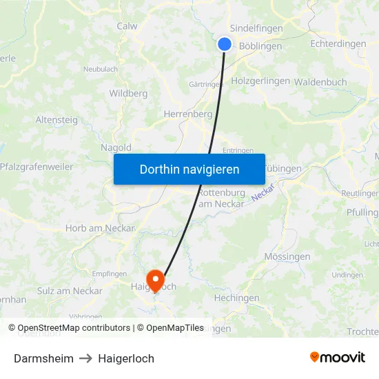 Darmsheim to Haigerloch map