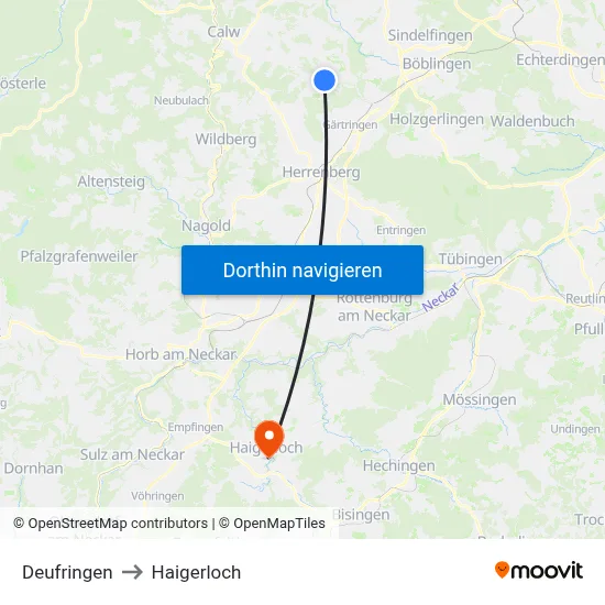 Deufringen to Haigerloch map
