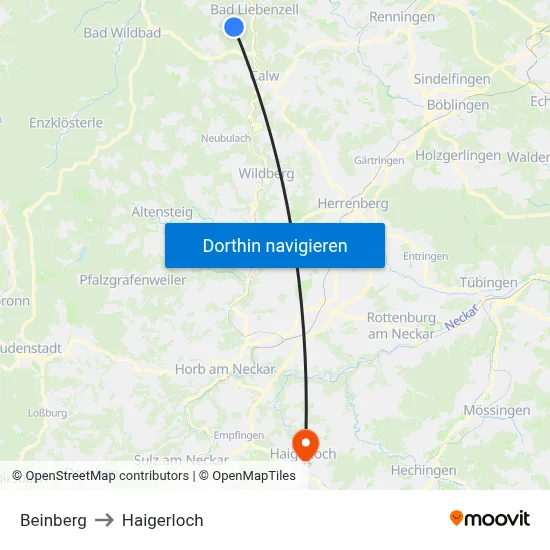 Beinberg to Haigerloch map